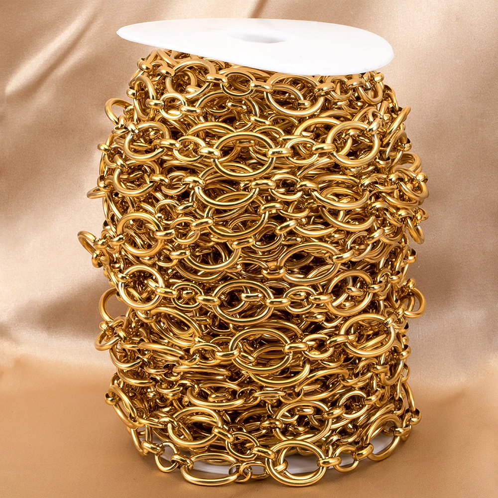 1M Stainless Steel Big Oval Joint Small Circle Link Chains Heavy Chunky Punk Chain DIY Jewelry Making Supplies Necklace Bracelet