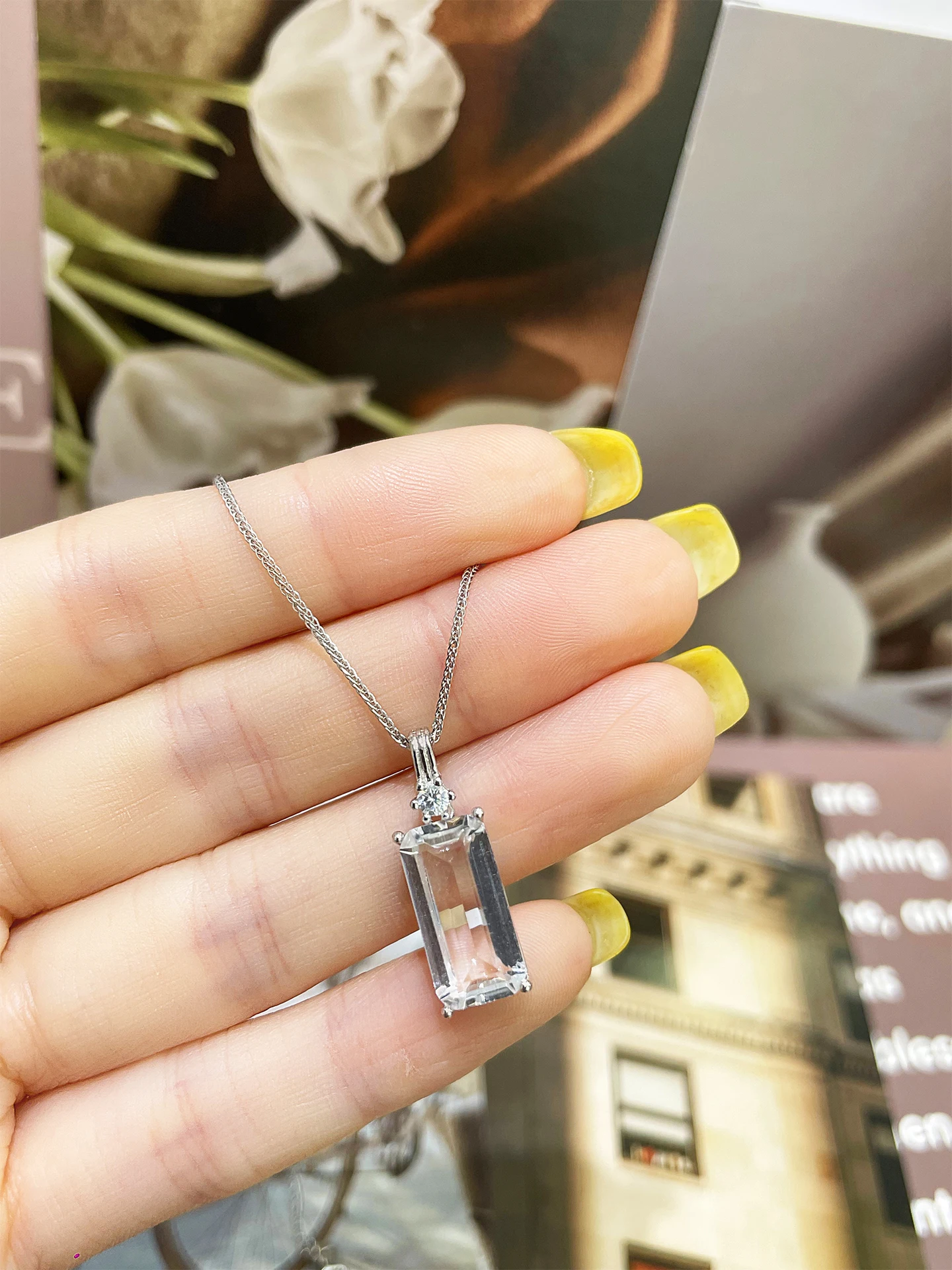 natural-white-crystal-pendant-women's-s925-sterling-silver-necklace-set-with-rectangle-gem-simple-match-friend-girlfriend