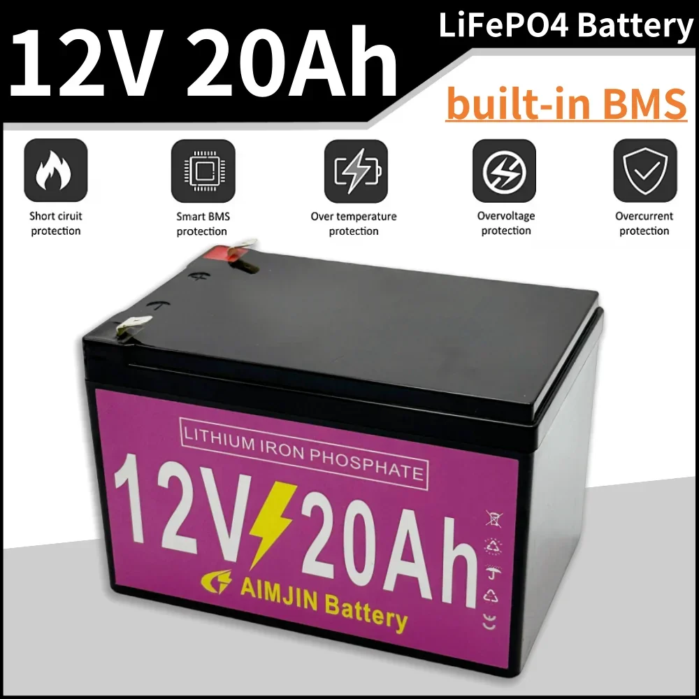 

Car Battery 12V LiFePO4 Iron Phosphate Automotive Battery 20Ah Built in BMS Portable 12V 20000mAh Rechargeable Battery Pack