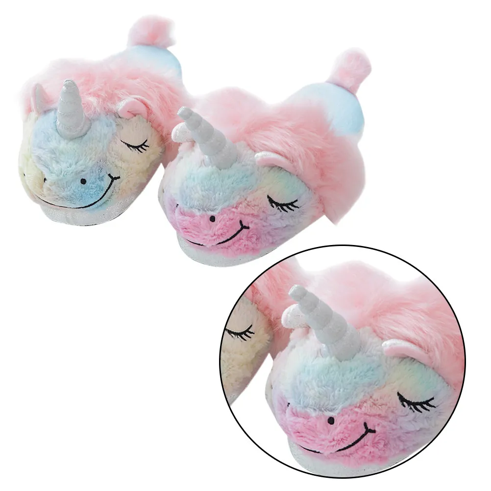 1Pair Cotton Unicorn Slippers Ice Cream Color Warm Indoor Winter Women Small Size Household Breathable Soft Comfortable Anti