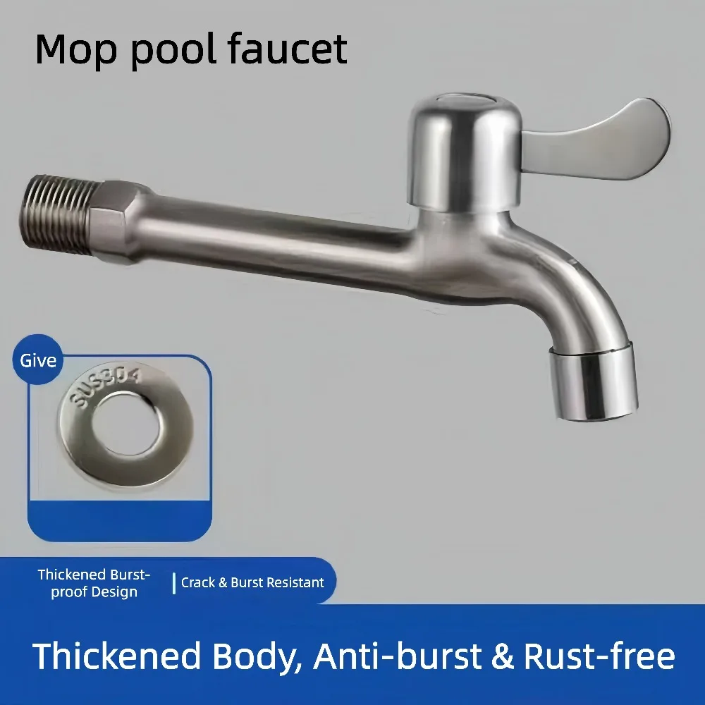 304 Stainless Steel Water Tap, Single/Dual Outlet Options, Thickened Anti-Burst Outdoor Tap for Mop Pool & Washing Machine