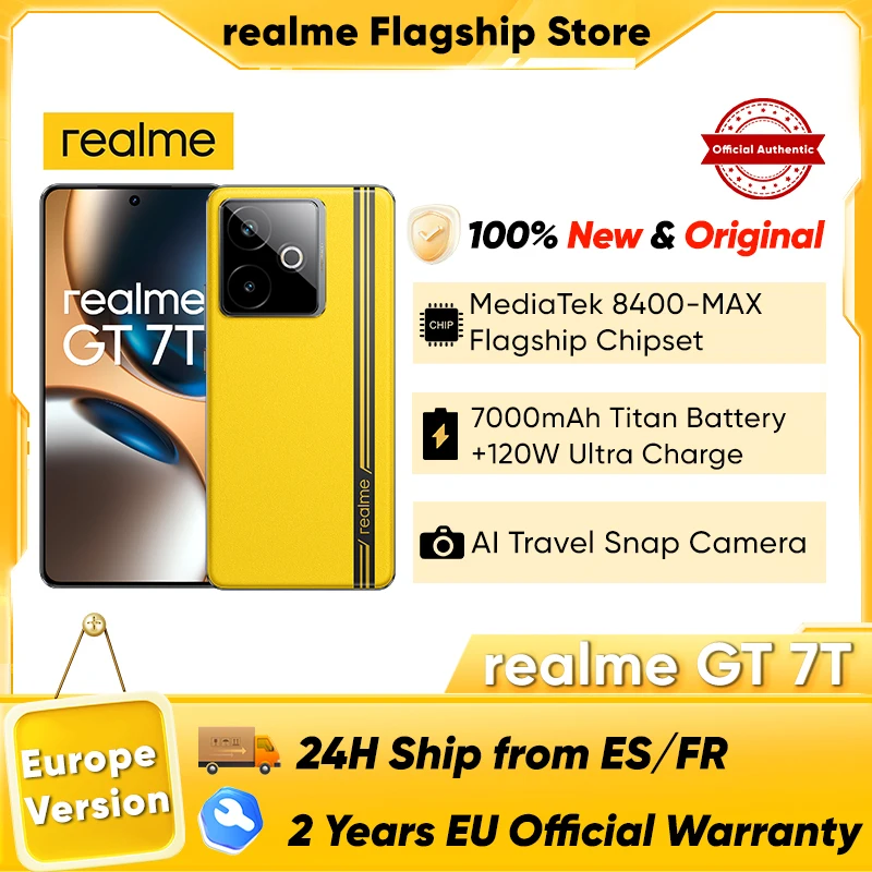 realme GT 7T Smartphone 5G 2025 nouveau Mediatek 8400-Max 7000Mah Titan batterie 120W Ultra Charge 6.8 ''120Hz affichage Version mondiale