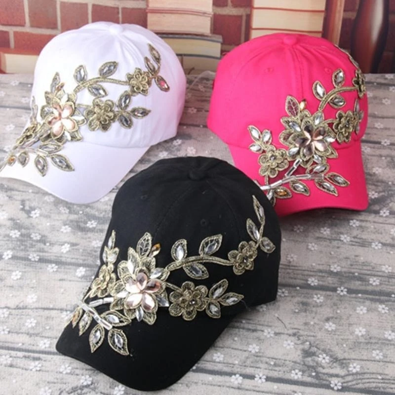 Crystal Beaded Baseball Cap Embroidery Bejeweled Ponytail Hat Photo Props