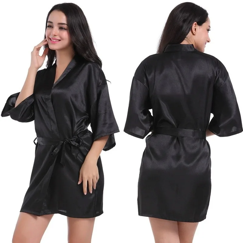 

Women's Silky Satin Robe Short Kimono Bathrobe Solid Color Summer Lightweight Sexy Nightwear Loungewear For Women