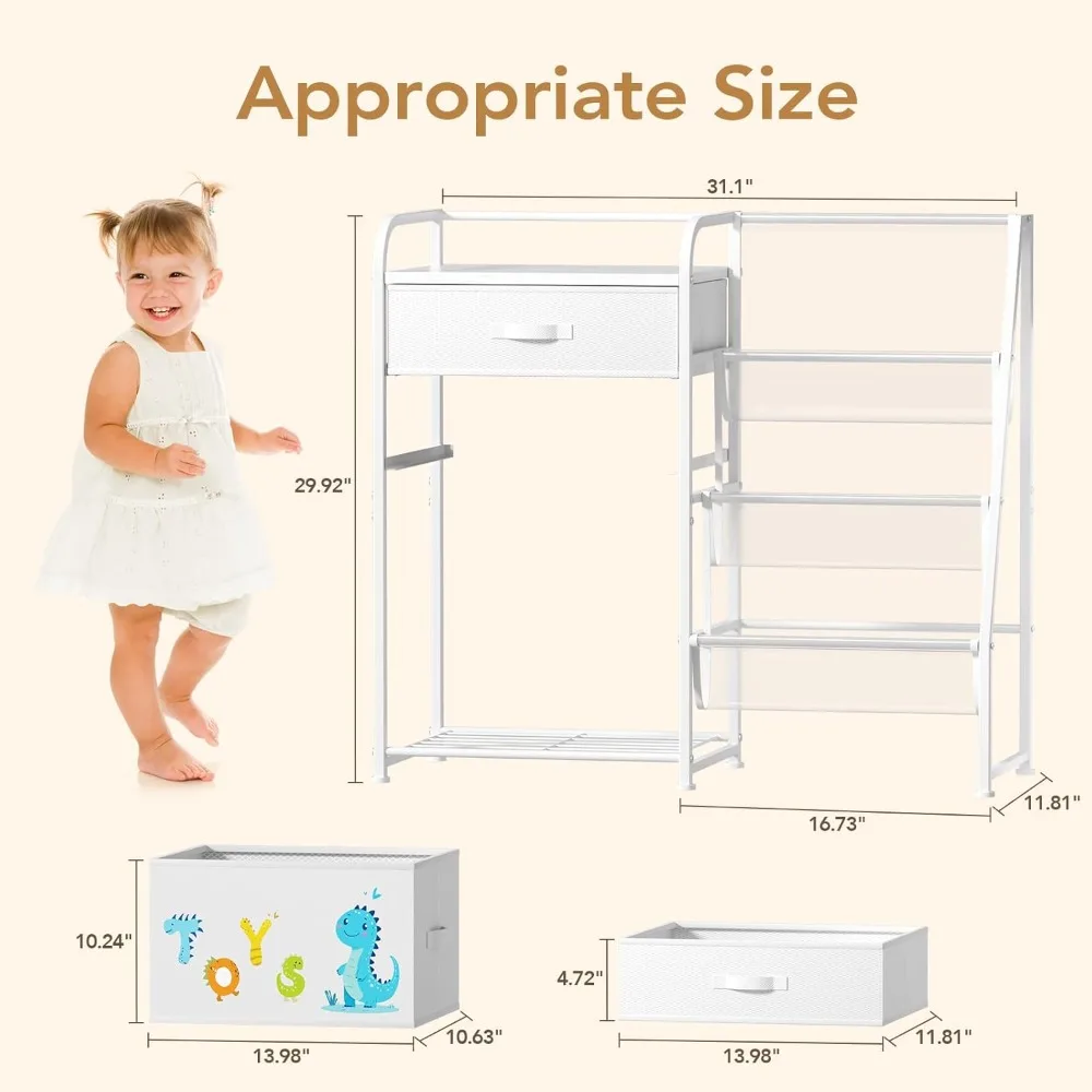 رف كتب ومنظم ألعاب للأطفال مكون من 3 طبقات مع صندوق تخزين دوار لغرف الأطفال #2