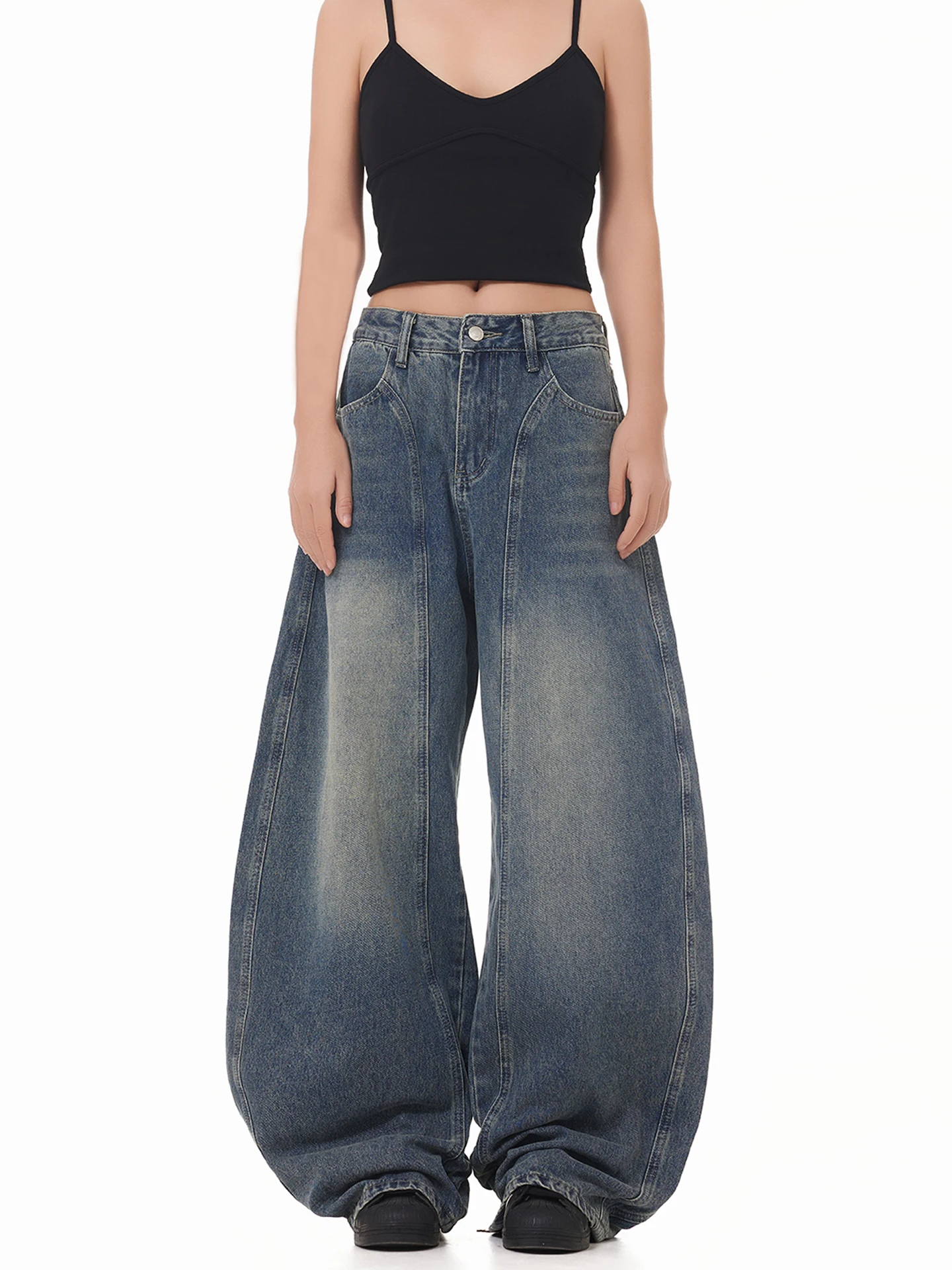 

Джинсовые широкие брюки с завышенной талией в стиле ретро, оригинальный дизайн, американские свободные джинсы прямого кроя для молодых женщин