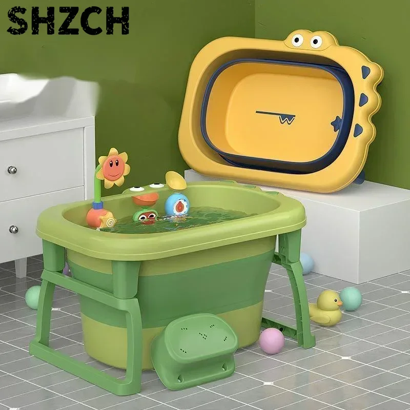 Adorable Cartoon Baby Foldable Bathtub Home Swimming Foot Soaker Tub Portable Bath for Sitting and Lying Down Easy Storage
