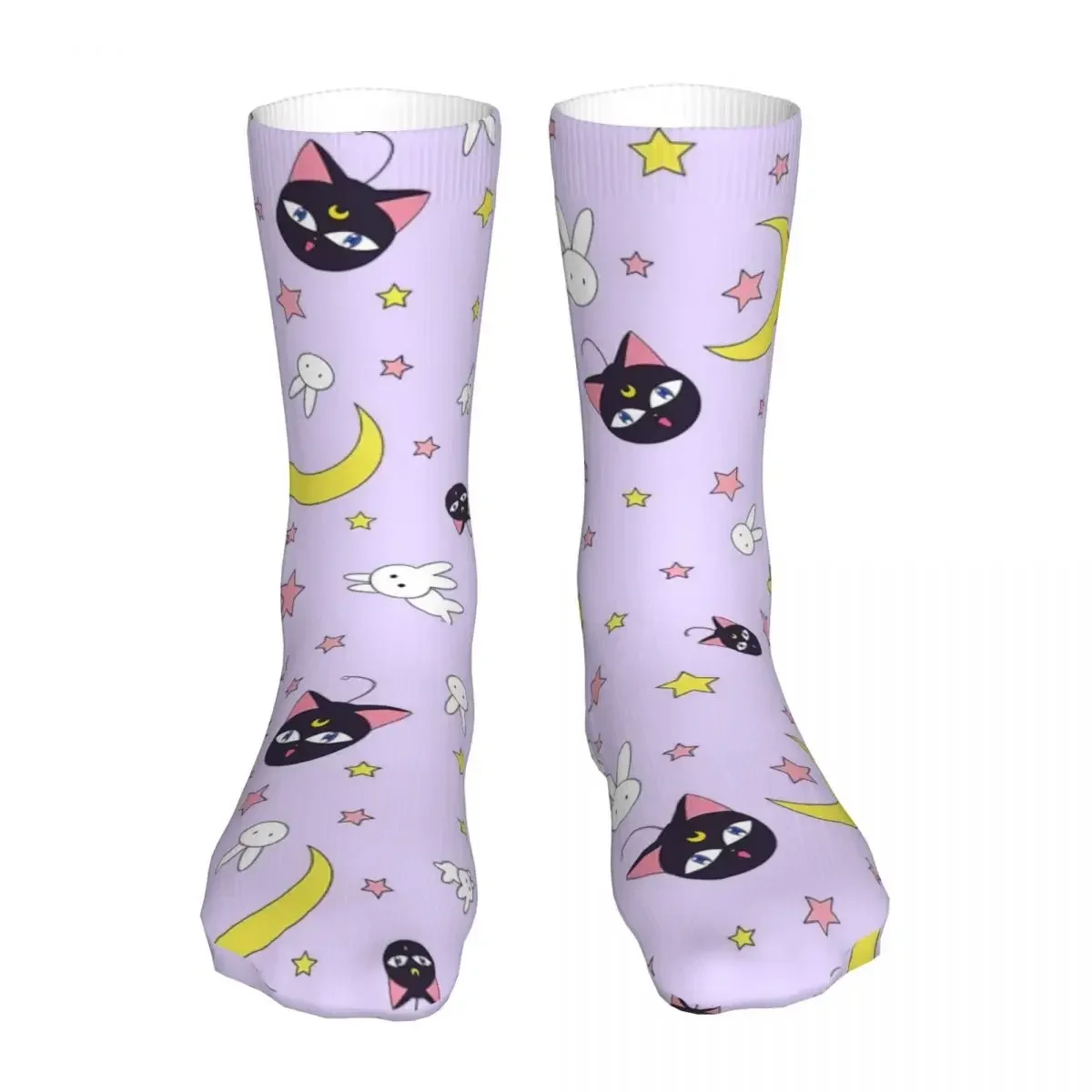 Fashion Socks Men's Women's Casual Cute Cats  Moon Socks Graphic Stockings Spring Summer Autumn Winter