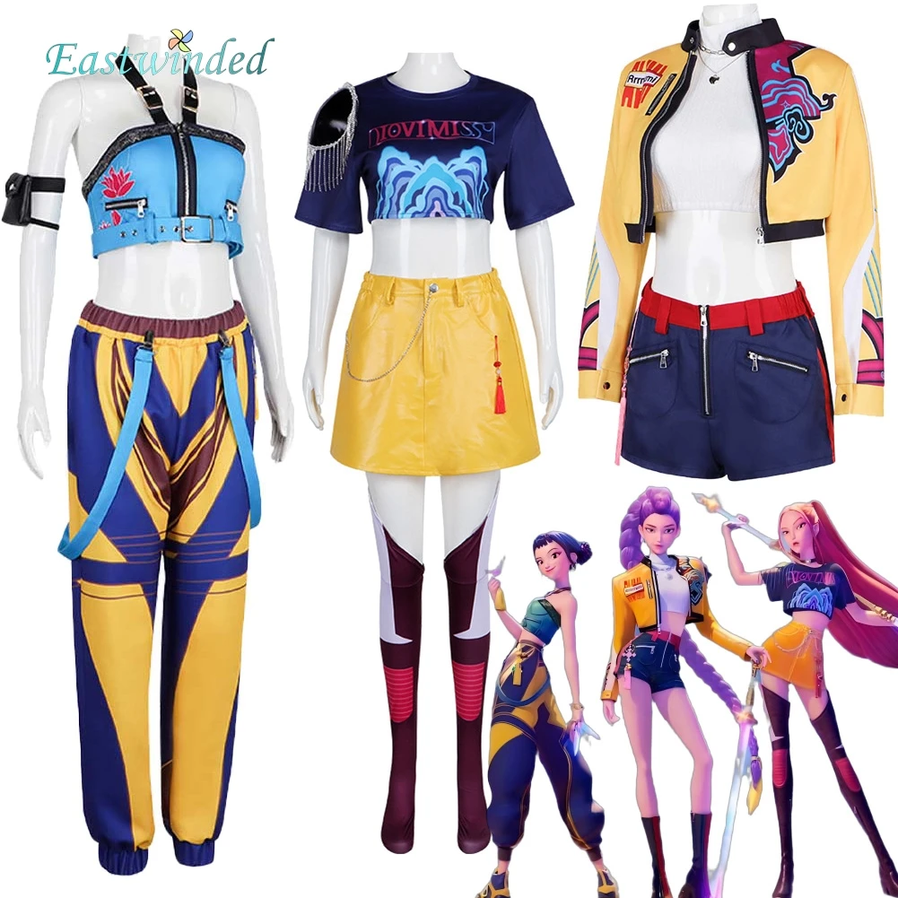 

2025 Cartoon Demon Hunter of KPop Rumi Zoey Mira Cosplay Costume Outfits Women Disguise Top Pants Suits Halloween Carnival Party