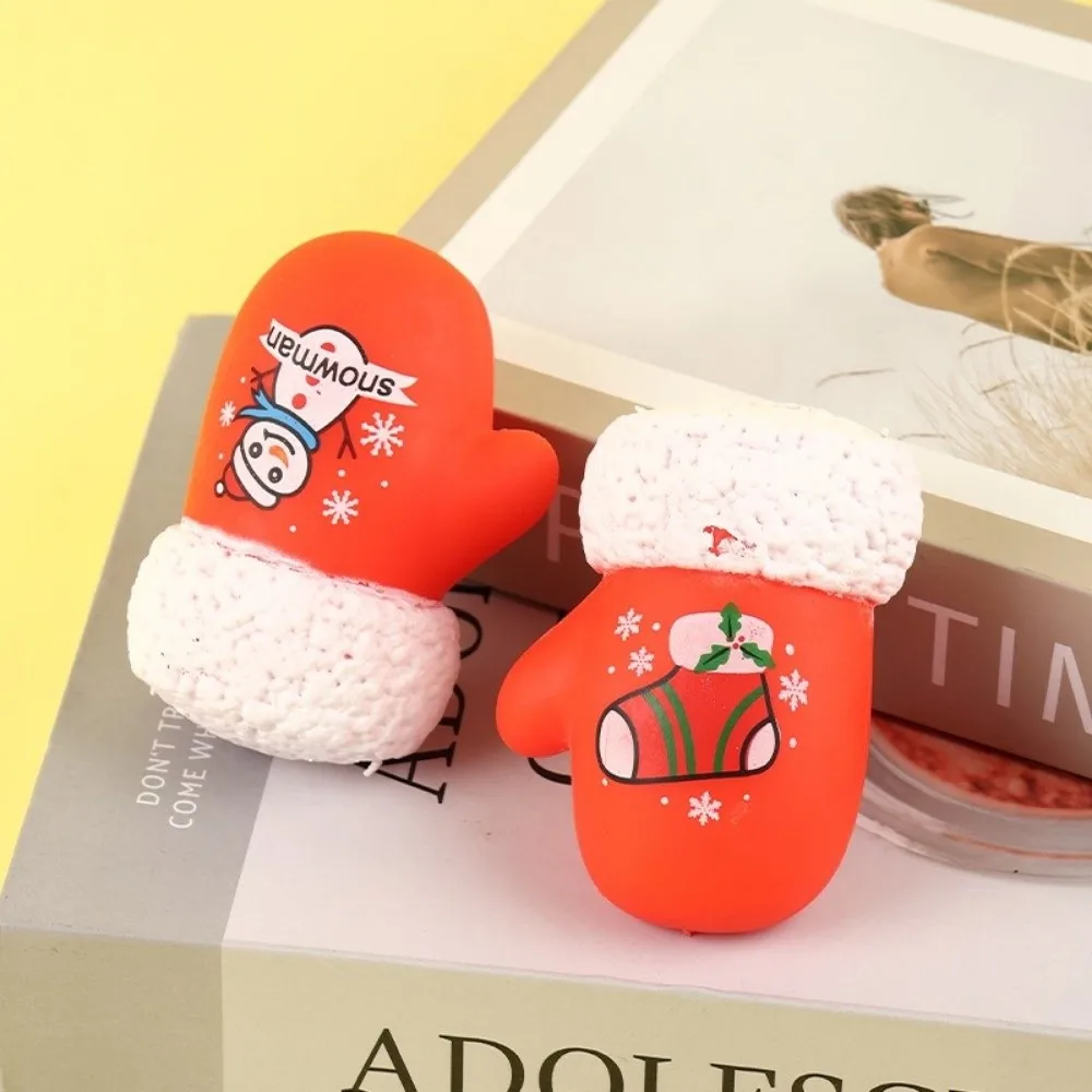 TPR Christmas Glove Squishy Toy Soft Snowman Pattern Fidget Squeeze Toy Anxiety Relief Slow Rebound Stress Relief Squishy Toy