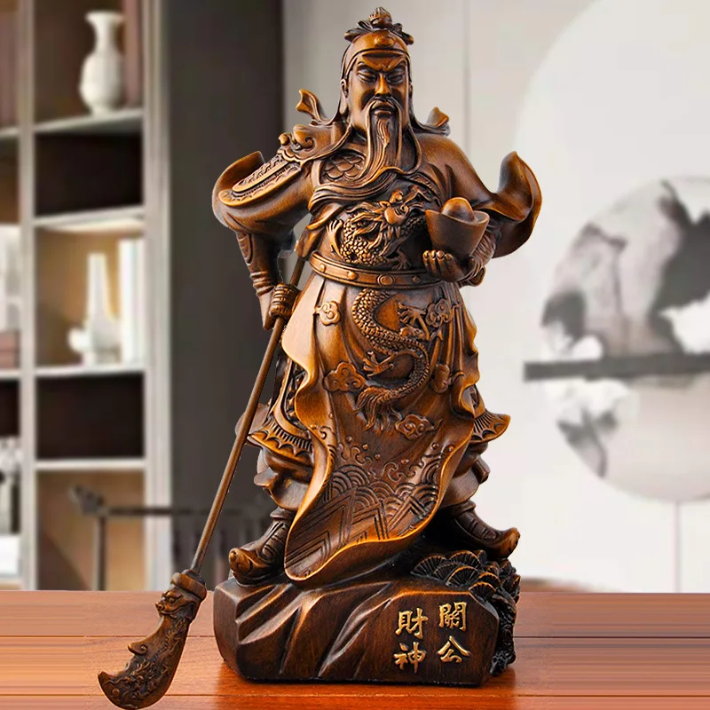 

Feng Shui God of Wealth Statue Resin Guan Gong Statue Figure Guan Yu Sculpture Desk Living Room Office Home Decor Accessories