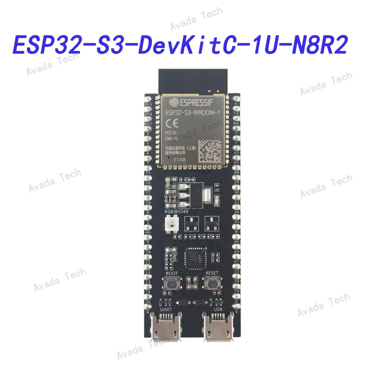 Avada Tech ESP32-S3-DevKitC-1U-N8R2 ESP32-S3 Gen-Purpose Dev Bd, embeds ESP32-S3-WROOM-1U-N8R2