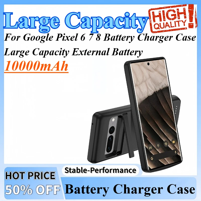 10000mAh Back Clip Power Bank Large Capacity External Battery Compatible For Google Pixel 6 7 8 Battery Charger Case