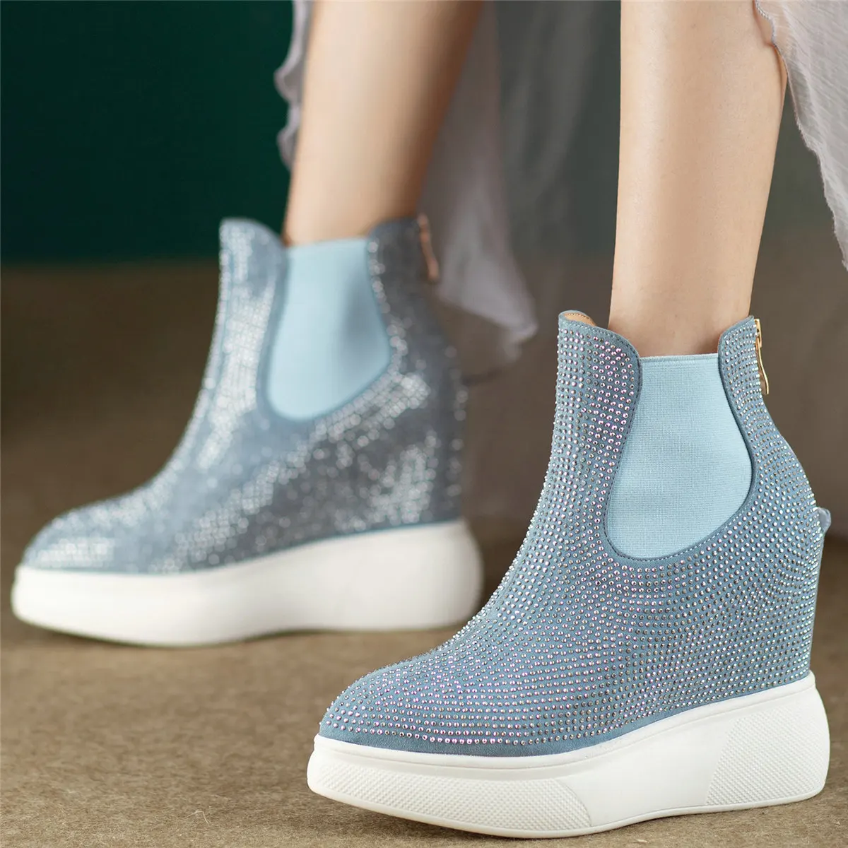 

2025 Rhinestones Pumps Shoes Women Genuine Leather Super High Heels Ankle Boots Female Pointed Toe Fashion Sneakers Casual Shoes