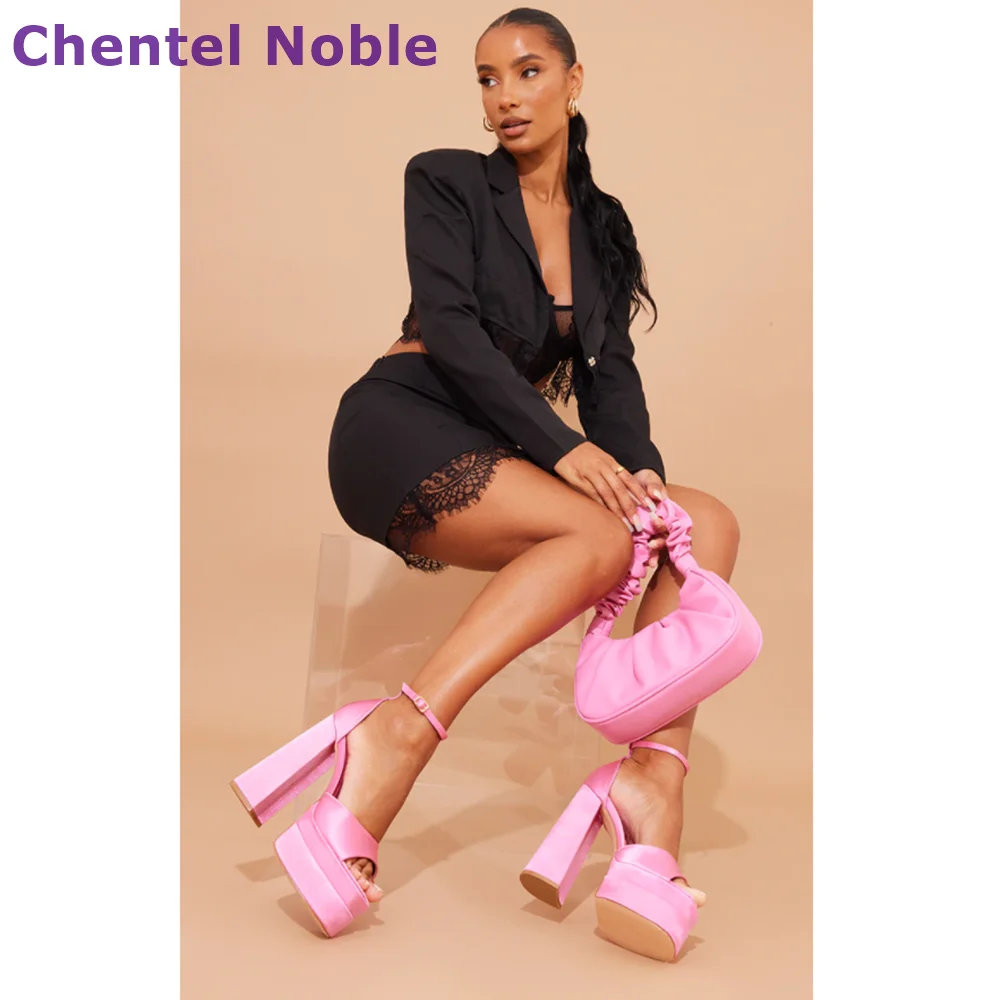 

Platform Satin Sandals Pink Chunky High Heels Buckle Sandals Newest Summer Fashion Sexy Beautiful Comfortable Women Shoes Party