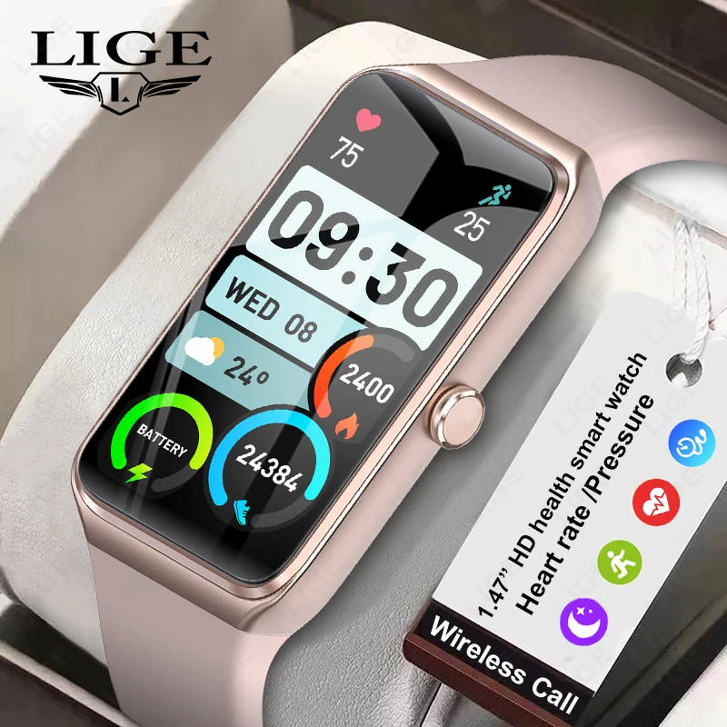 LIGE 1.47” HD Screen Smartwatch Women Thermometer Blood Oxygen Monitor Men’s Watch Sports Fitness Women Smart Watches For Xiaomi