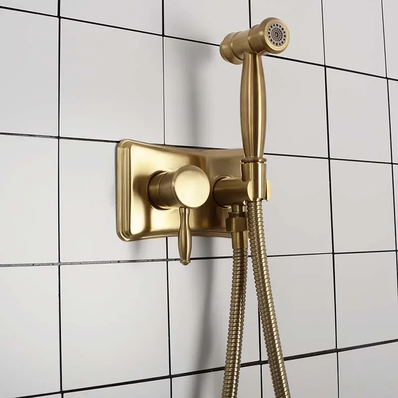 Brushed Gold&Black Bathroom Bidet Spray Tap 2 Function Concealed Hot And Cold Mixer Bidet Sprayer Douche Shower Toilet Spray KiT