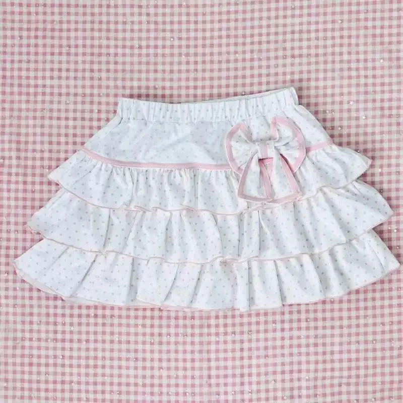 Women's Skirt Cute Sweet Bow Polka Dot Pattern Short Skirt Summer Girls Ruffles Cake Layered Skirts Harajuku Mini Skirts Fashion