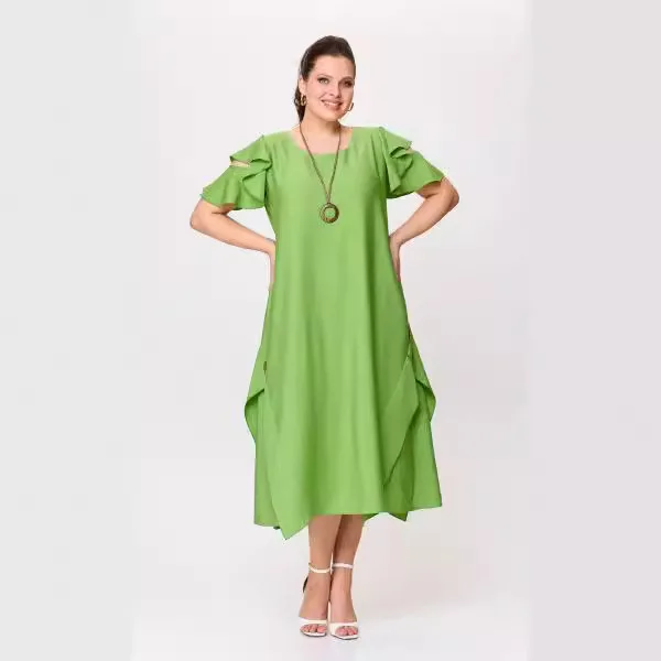 

Summer Women's Dress New Style Fresh Sweet Plus Size Loose Comfortable Slimming Solid Color Round Neck Dress
