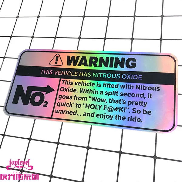 Laser Funny Warning NO2 Nitrous Oxide Holographic Vinyl Car Sticker JDM Drag Racing Tuning Decal for Car Truck Motorbike Helmet