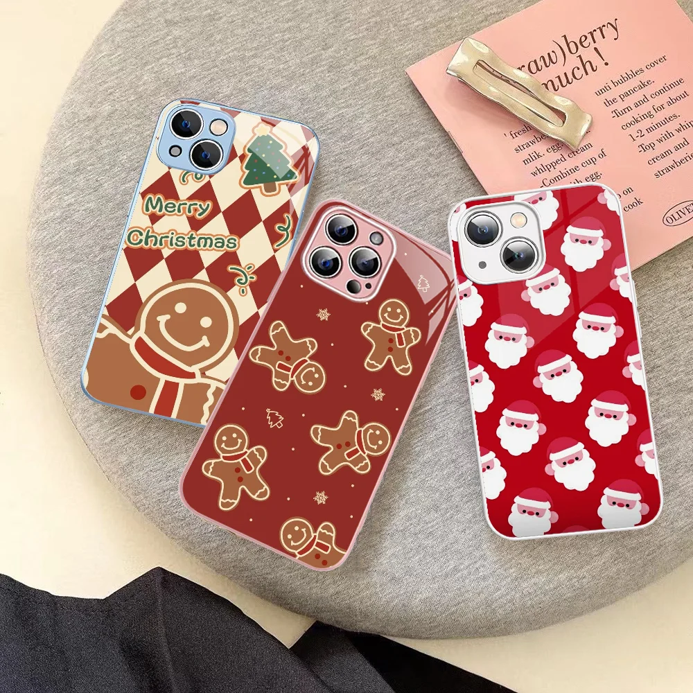 

Santa Claus Elk Snowman Christmas Case For Phone Case Tempered Glass For Iphone 14 13 12 11 Pro Mini XS MAX 14Plus X XS XR Cover