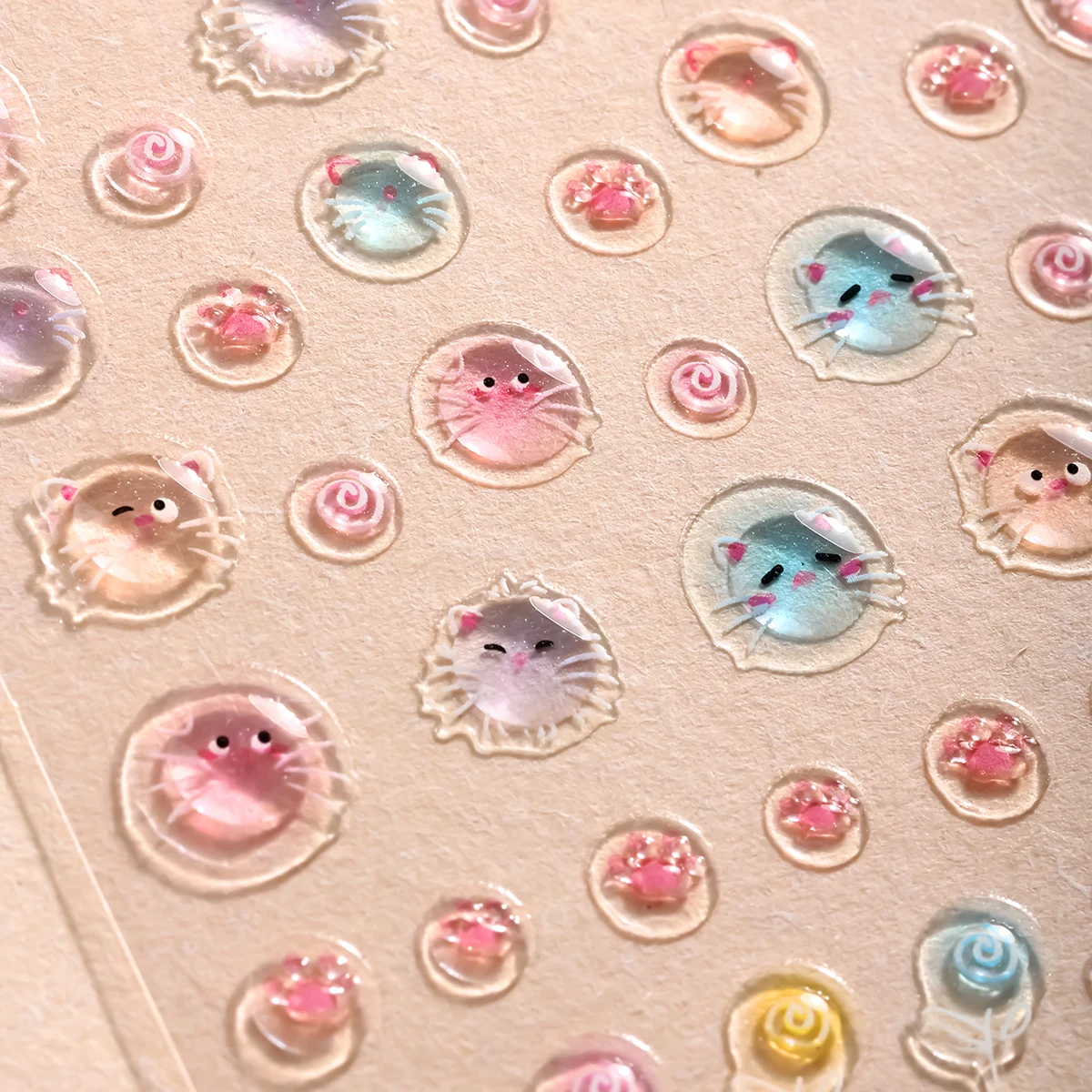 5D Cute Cat Jelly Nail Art Stickers Cartoon Cat's Paw Fruit Star Design Self-Adhesive Nail Sticker DIY Manicure Decoration Decal