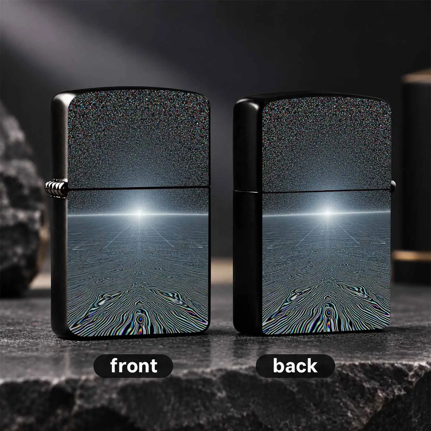 Cyber Aesthetic Iridescent Horizon Decorative Lighter, Abstract Starburst Art Pattern Personal Portable Accessory, Full-Scene Adapt Trendy Vibe Daily Carry Item, Creative Stylish Practical Gift For Friends Or Personal U A Humorous And Inter