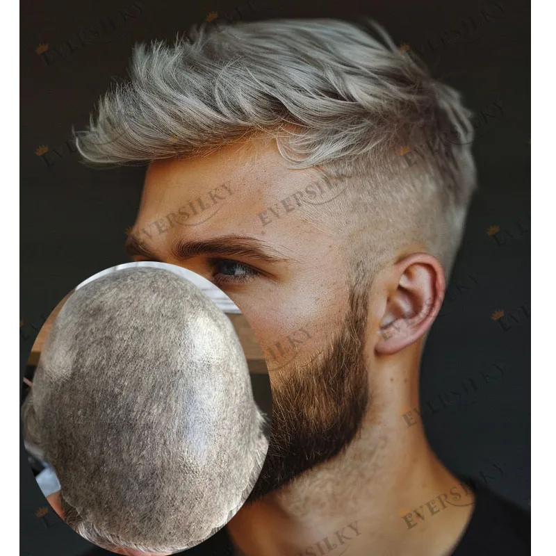 

30mm Wave 1B80 Grey Old Man Human Hair System Prosthesis Long Last Undetectable Natural Hairline 0.1mm Full PU Base Men Toupee