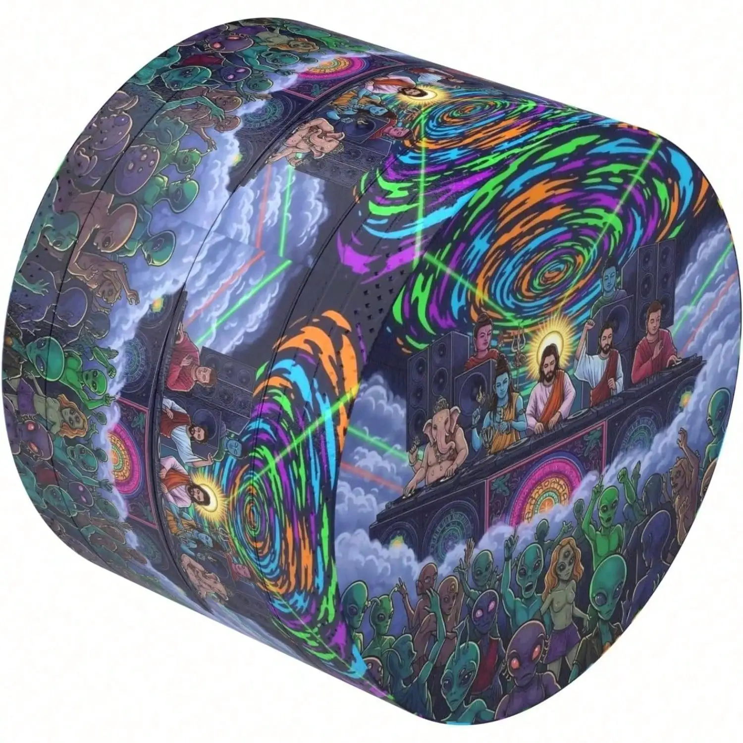 Trippy Gods DJ Party Herb Grinder - Psychedelic Aliens & Sacred Figures Music Festival Herb Grinder