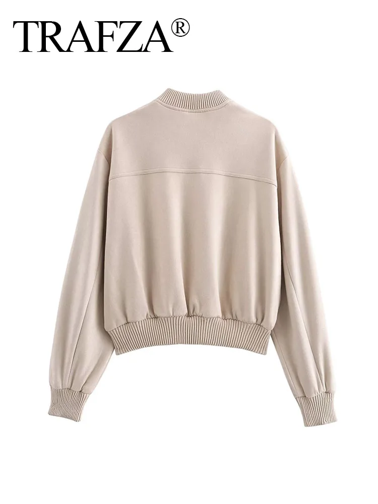 TRAFZA 2024 femminile New Fashion Streetwear Style cappotti Casual Solid maniche lunghe tasche cerniera autunno giacche corte donna Trendy