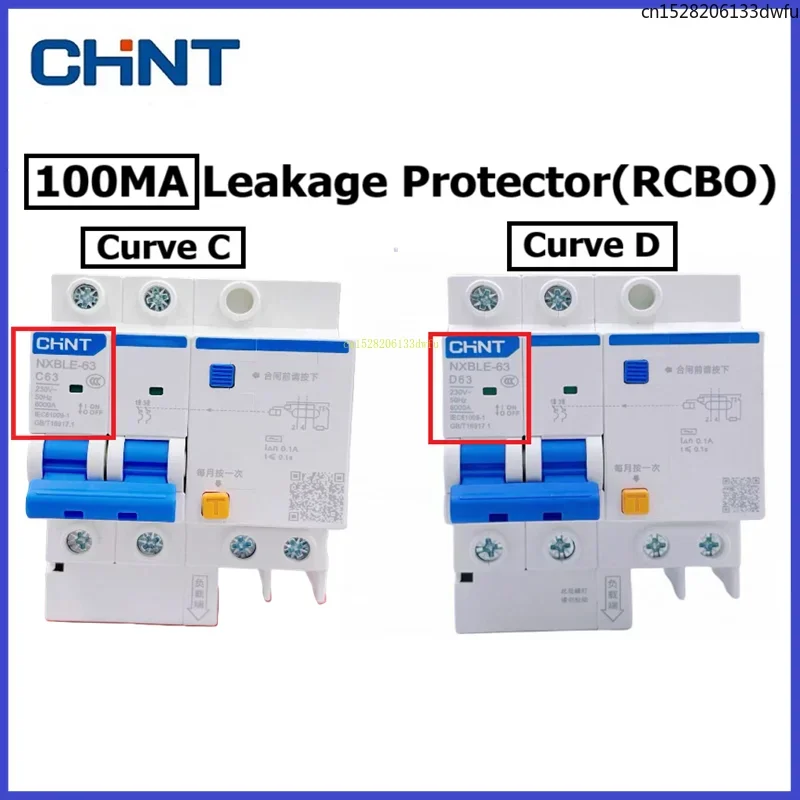 CHINT NXBLE 100MA 0.1A Curve C D RCBO Residual Current Operated Circuit Breaker Magnetic Switch NXBLE-63 Cable Sleeves 63A