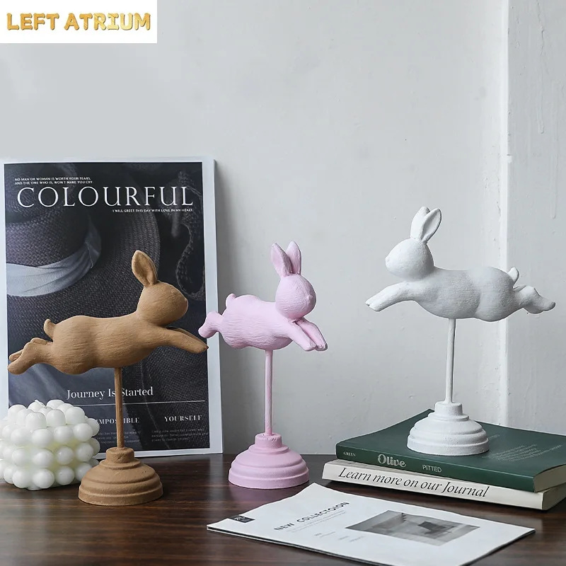 Nordic Wooden Standing Bunny for Home Decoration, Flying Rabbit Ornaments Wood Craft for Kids Room Easter Party Desktop Decorati