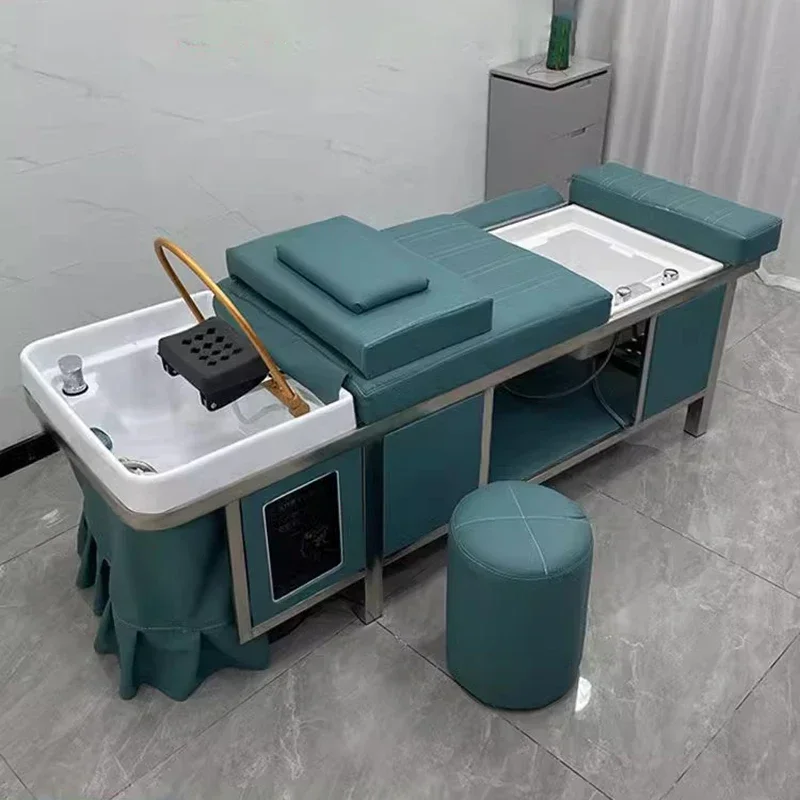 Chinese Spa Hair Wash Hairdressing Shampoo Bed Porcelain Salon Washbasin Styling Chairs Leather Cama Abatible Reclining Nail