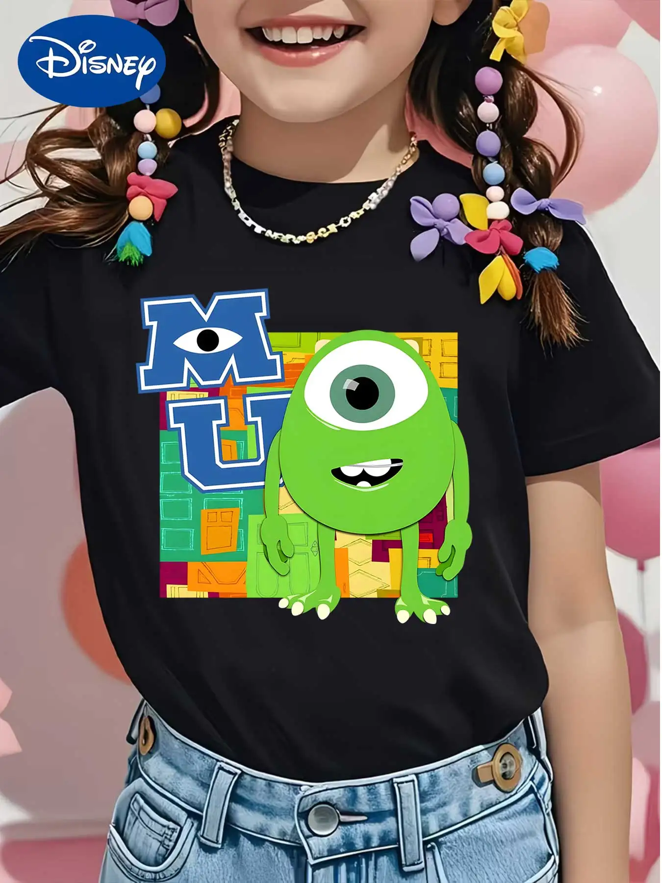 

Футболка с короткими рукавами Disney Monsters University Mike Wazowski для детей, летняя свободная футболка для девочек
