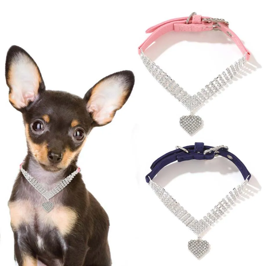 Luxury Rhinestone Dog Collar for Small Dogs Cats, Soft Sueded Puppy Collar Diamond Cat Necklace Crystal Jewelry Pet Accessories