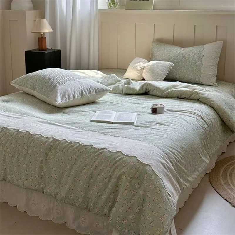レース純綿キルトツインクイーンサイズ寝具シングルダブルベッド掛け布団夏春花柄ガーゼキルティングブランケット