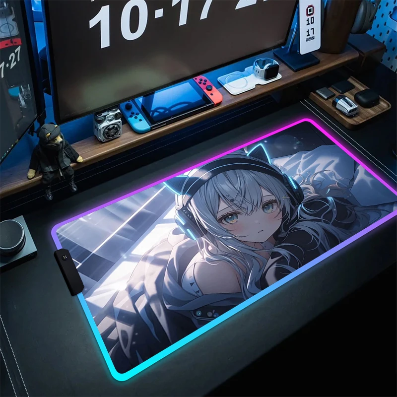 Imagem -04 - Cute Locking Edge Rgb Mouse Pad para Meninas Anime Large Gaming Mousepad Tapete de Teclado Gamer Acessórios de Borracha Jogo Led Xxl