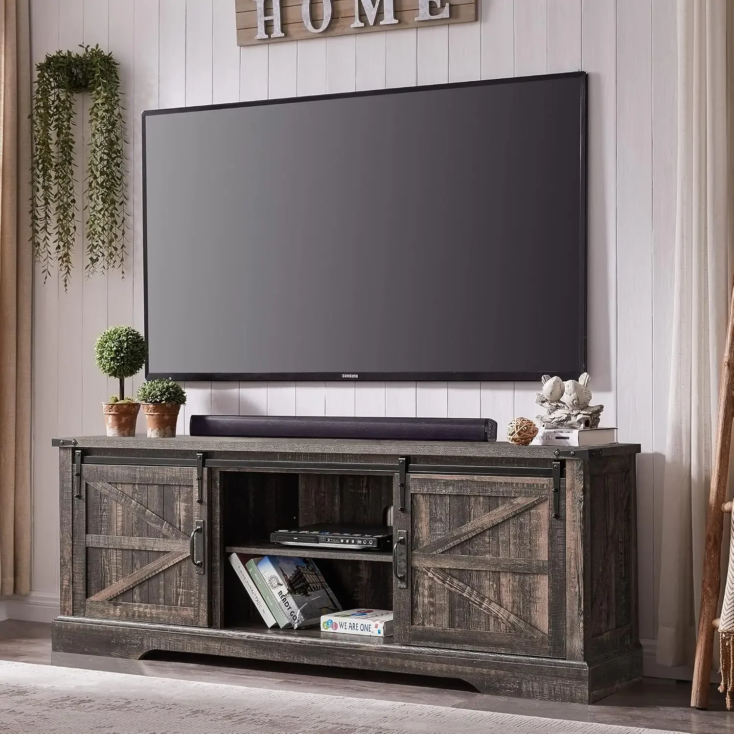 

TV Stand for 75 Inch TV , Rustic Wood Entertainment Center Large Media Console Cabinet Long Television Stands for 70 Inch TVs