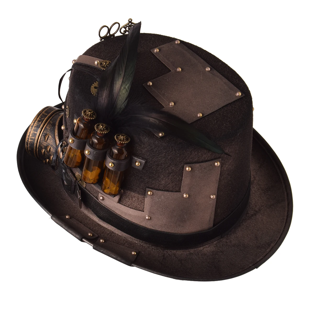 Goth Punk Hat Men Women Handmade Halloween Party Carnival Magic Cosplay Fedora Bowler Hat Steampunk Accessories