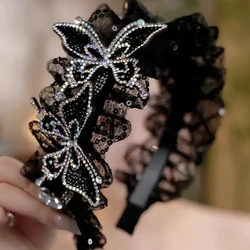 New style ruffled rhinestone headband, light luxury, full diamond pleated wide-brimmed headband, high-end retro hair accessory