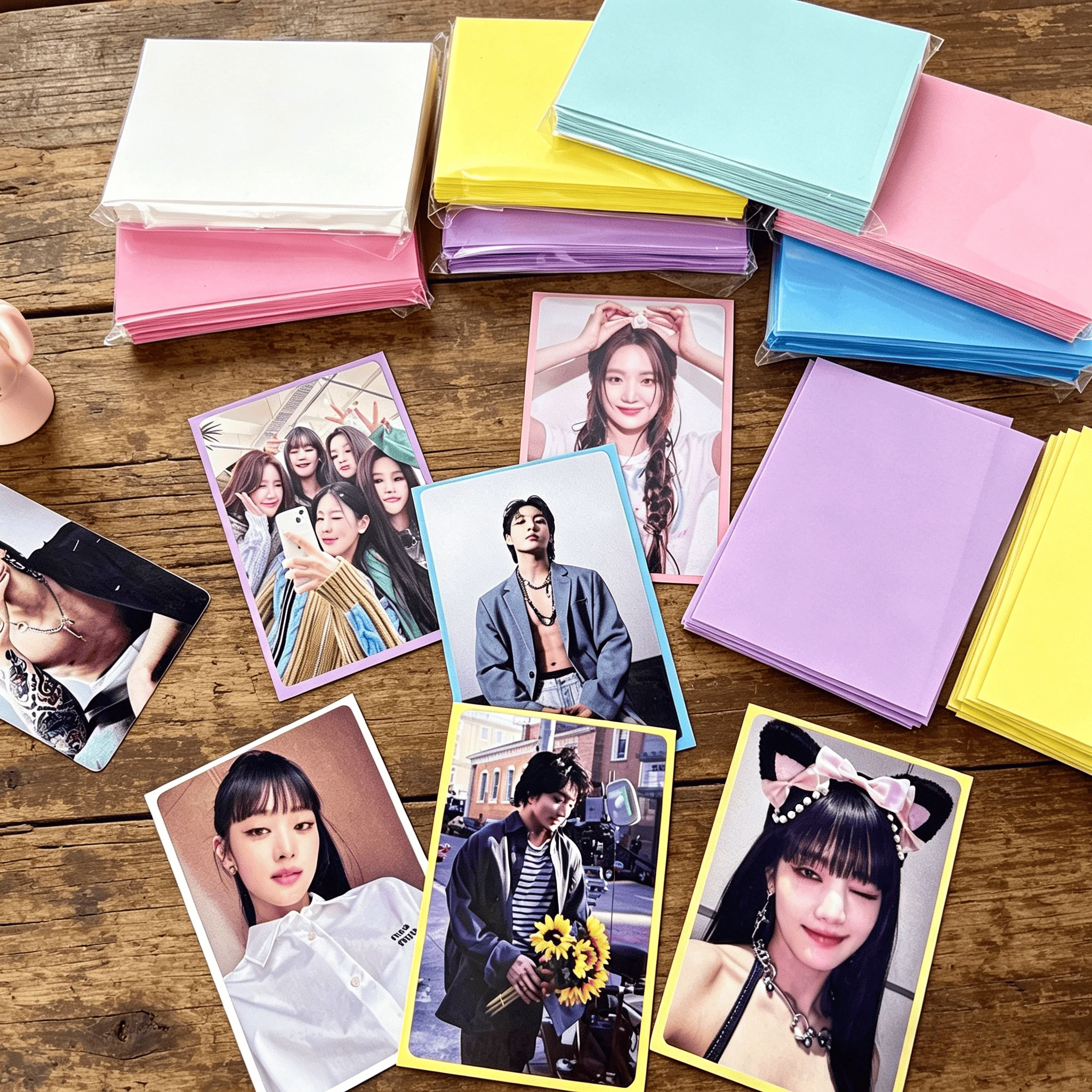 50pcs Korea Photo Card Sleeves Macaron 61x91mm Clear Acid Free CPP Card Cover Kpop Photocard Holder Protector Film Album Binder