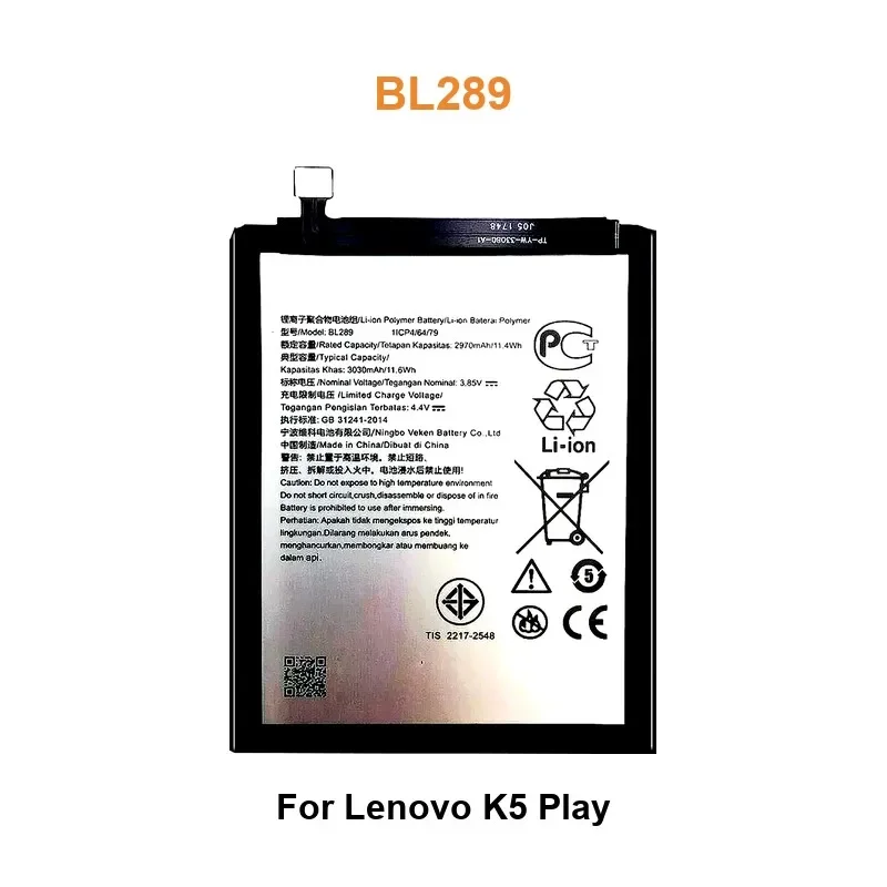

Mobile Phone Battery For Lenovo K5 Play BL289 3030mAh Real Capacity