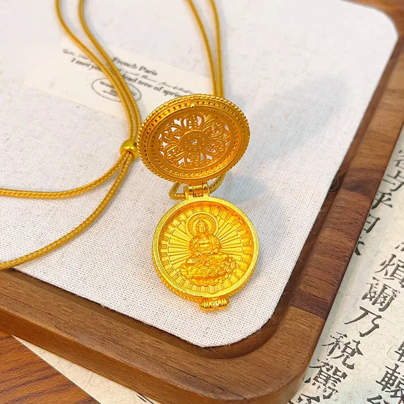 Unisex 24K Gold AU999 Fortune-Turning Eight-Treasure Compass Necklace | Magnetic detachable cover with Taoist inscriptions