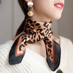 Luxury brand hot selling animal print women silk polyester square scarf handkerchief leopard printing women neckwear  LL181036