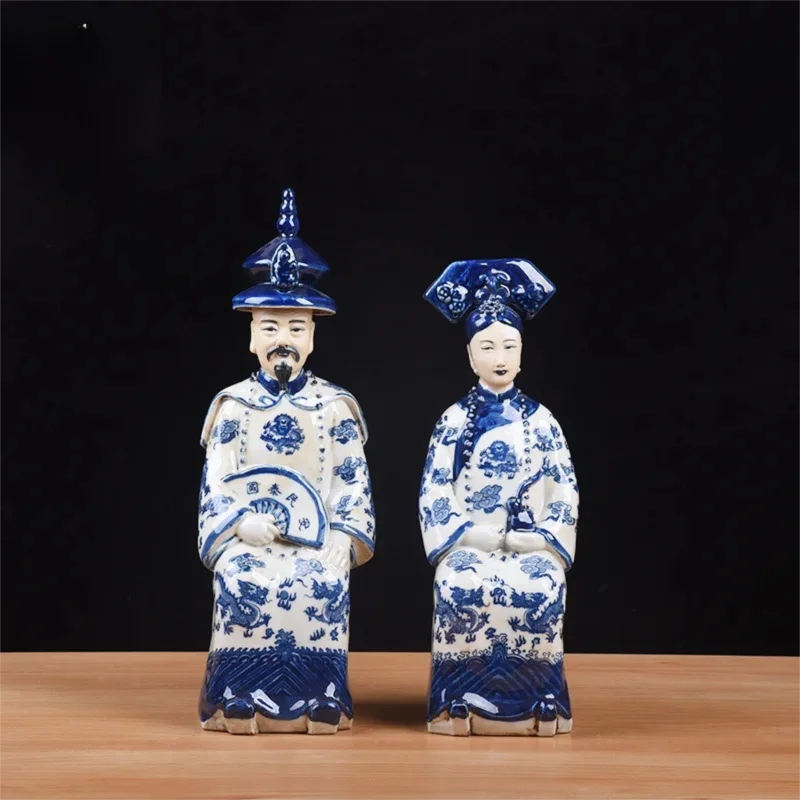 

Republic of China Sculpture Porcelain Factory Blue and White Antique Figure Ornament, Vintage Chinese Style Ceramic Decor