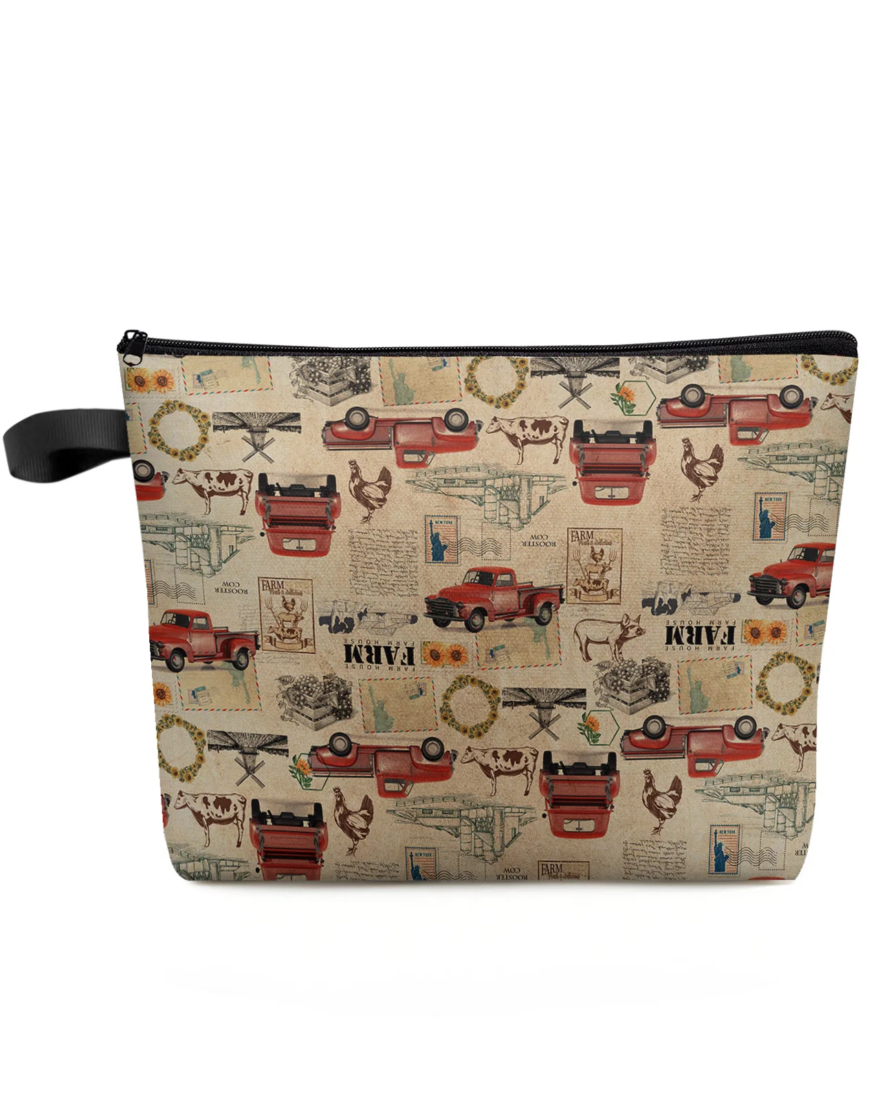 

Vintage Farmhouse Truck Cows Rooster Makeup Bag Pouch Travel Essentials Women Cosmetic Bags Toilet Organizer Storage Pencil Case