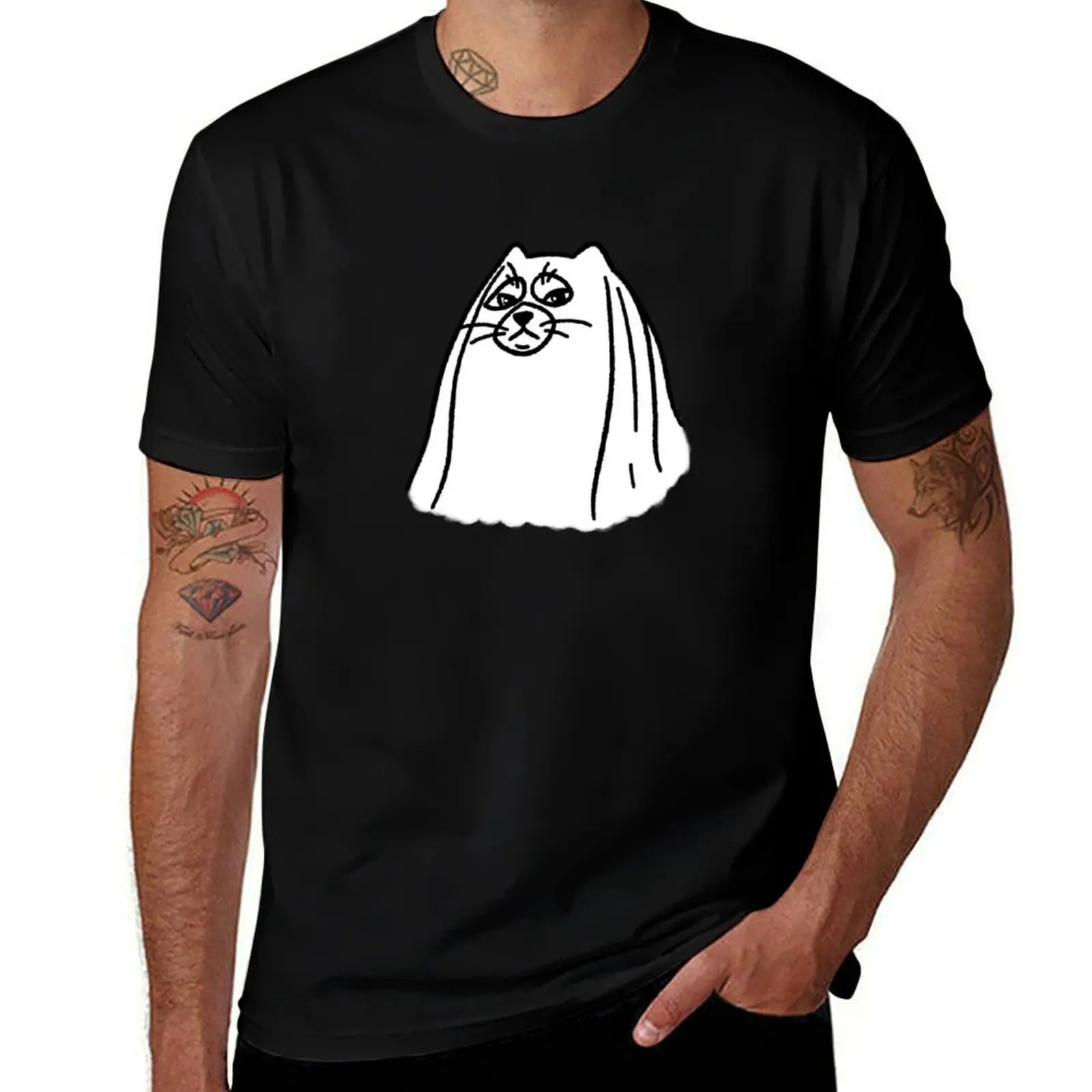 

Ghost Cat Meme Halloween Doodle T-Shirt summer clothes gifts for boyfriend luxury t-shirt t shirts for men graphic