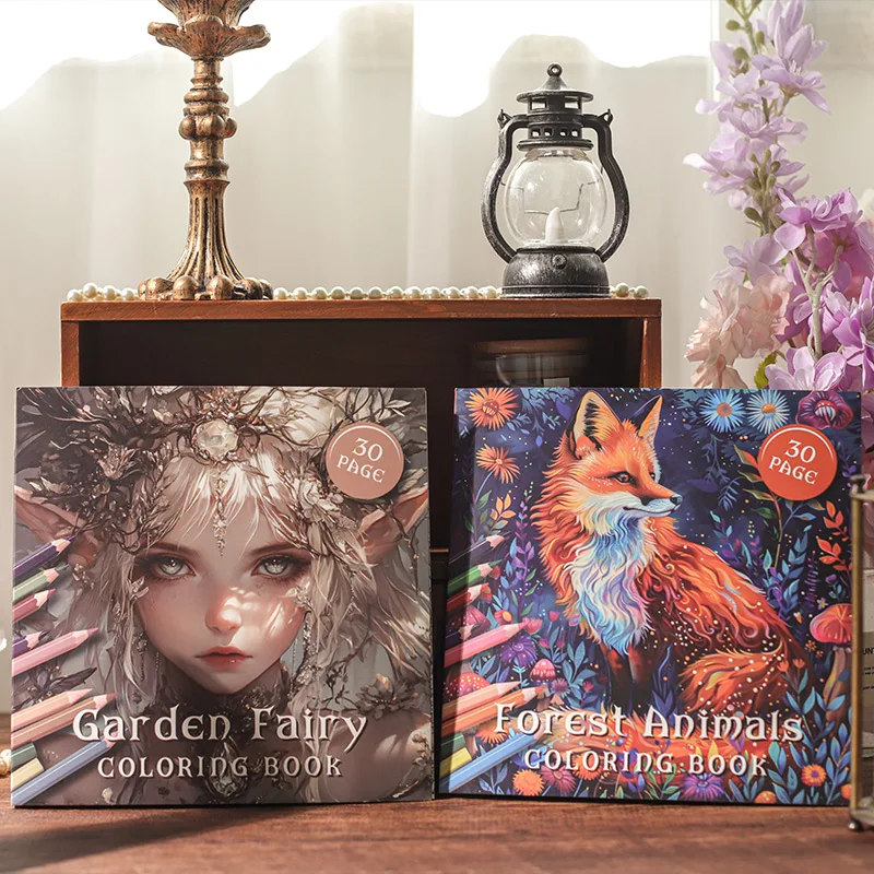 2Pack Watercolor Coloring Books Set, Garden Fairy & Forest Animal Stress Relief Drawing Books with Thick Paper for Frame Display