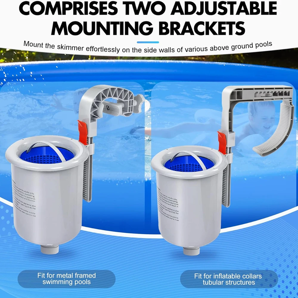 Above Ground Pool Skimmer Wall Mount Surface Skimmer with Hose & Basket, Compatible with Intex Pools, Adjustable Floating Filter