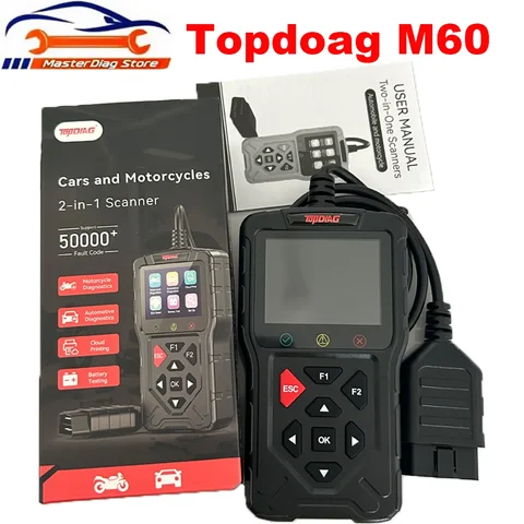 Fault Code ReaderLatest Topdiag M60 for Motorcycle and Vehicle OBD2 Scanner ECU Reset Automotive DTC Lookup Car Diagnostic Tool